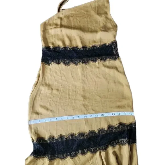 Zara Satin Contrast Slip Camisole Midi Dress Sheer Lace Panel Olive green Xs - Picture 10 of 11